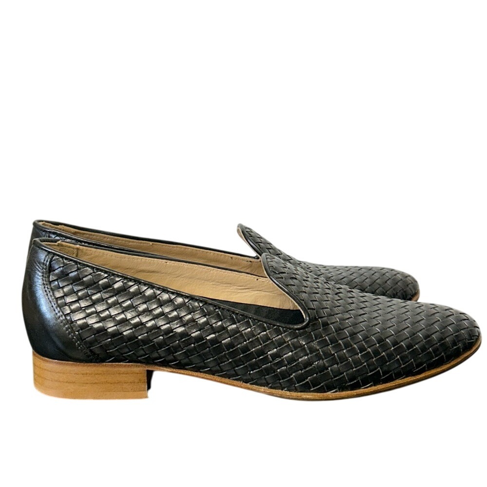 Andre Assous Black Leather Woven Flats‎ Pointed Toe Made In Spain Women's Size 8